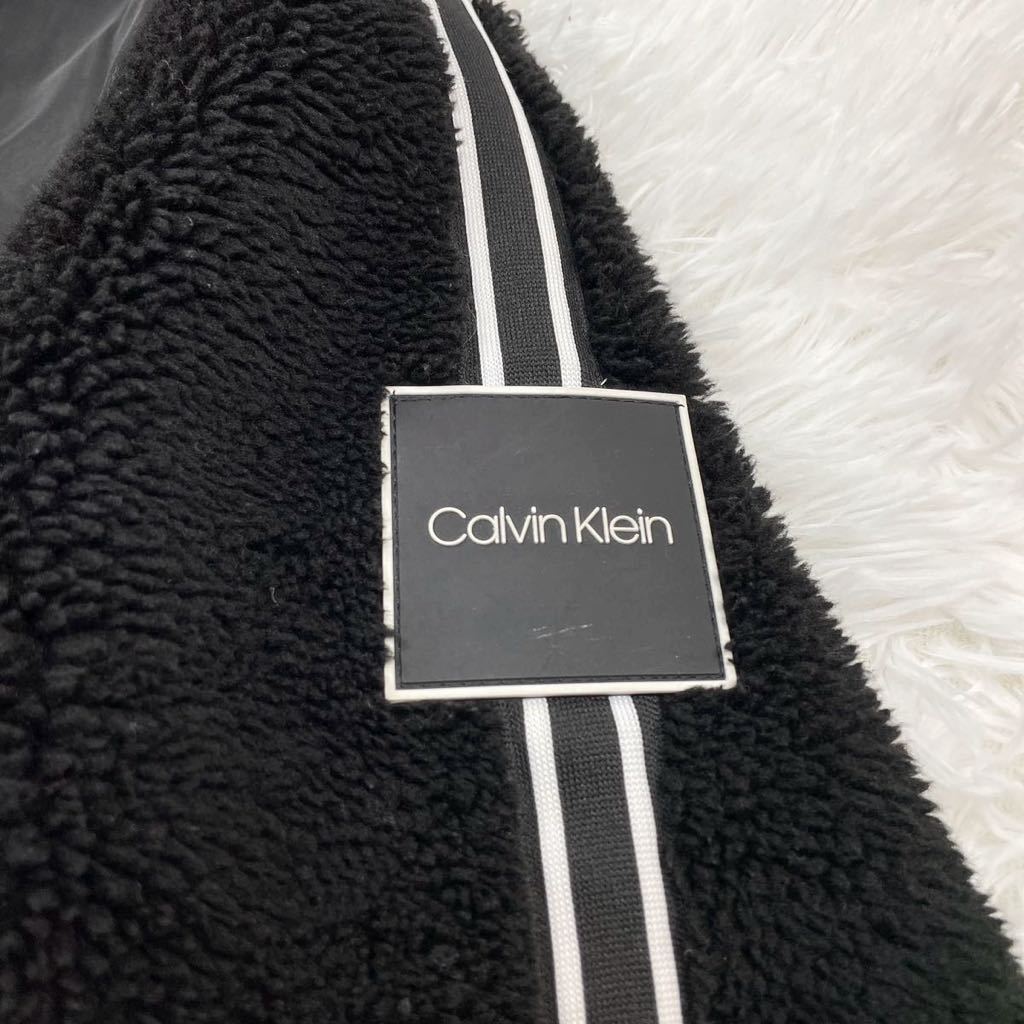 【美品!!! Lサイズ!!】Calvin Klein カルバンクライン ボア フーディ ジャケット ロゴプレート メンズ ブラック 極暖_画像5