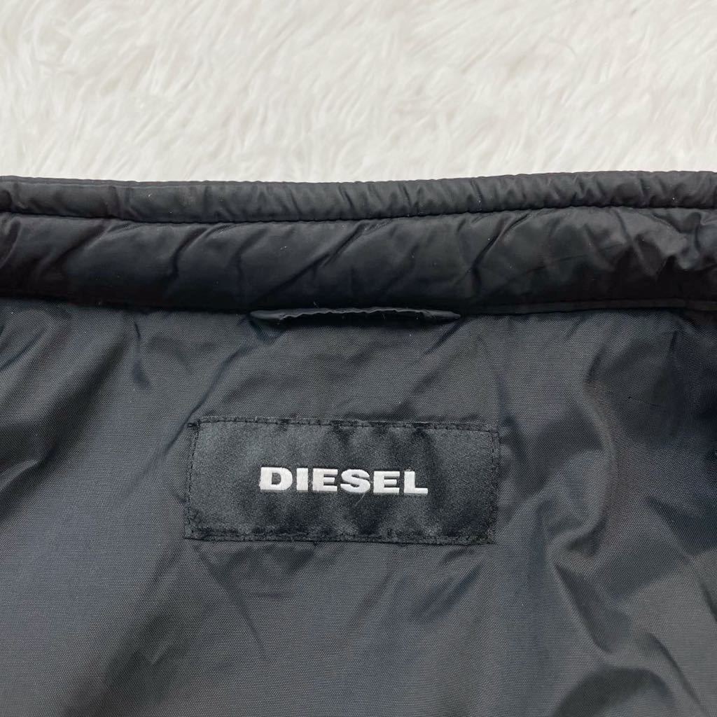 【極美品XLサイズ!!!】DIESEL ディーゼル ナイロンジャケット ライダース 裏地プリント ダウンジャケット 多重ジップ ブラック 腕ロゴ _画像5