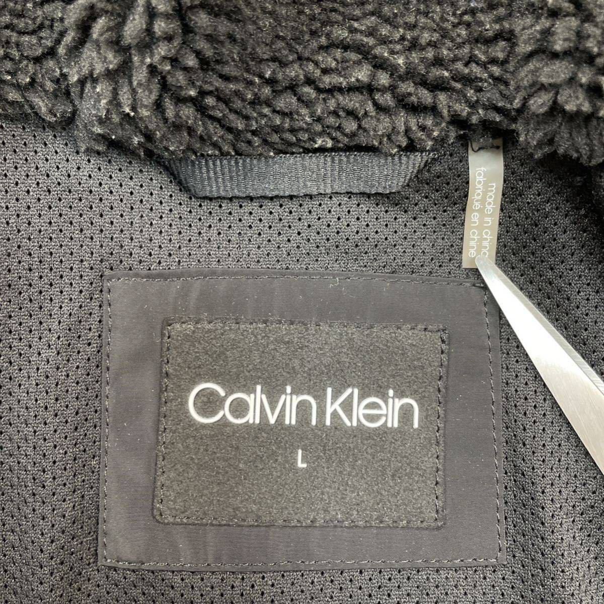 【美品!!! Lサイズ!!】Calvin Klein カルバンクライン ボア フーディ ジャケット ロゴプレート メンズ ブラック 極暖_画像6