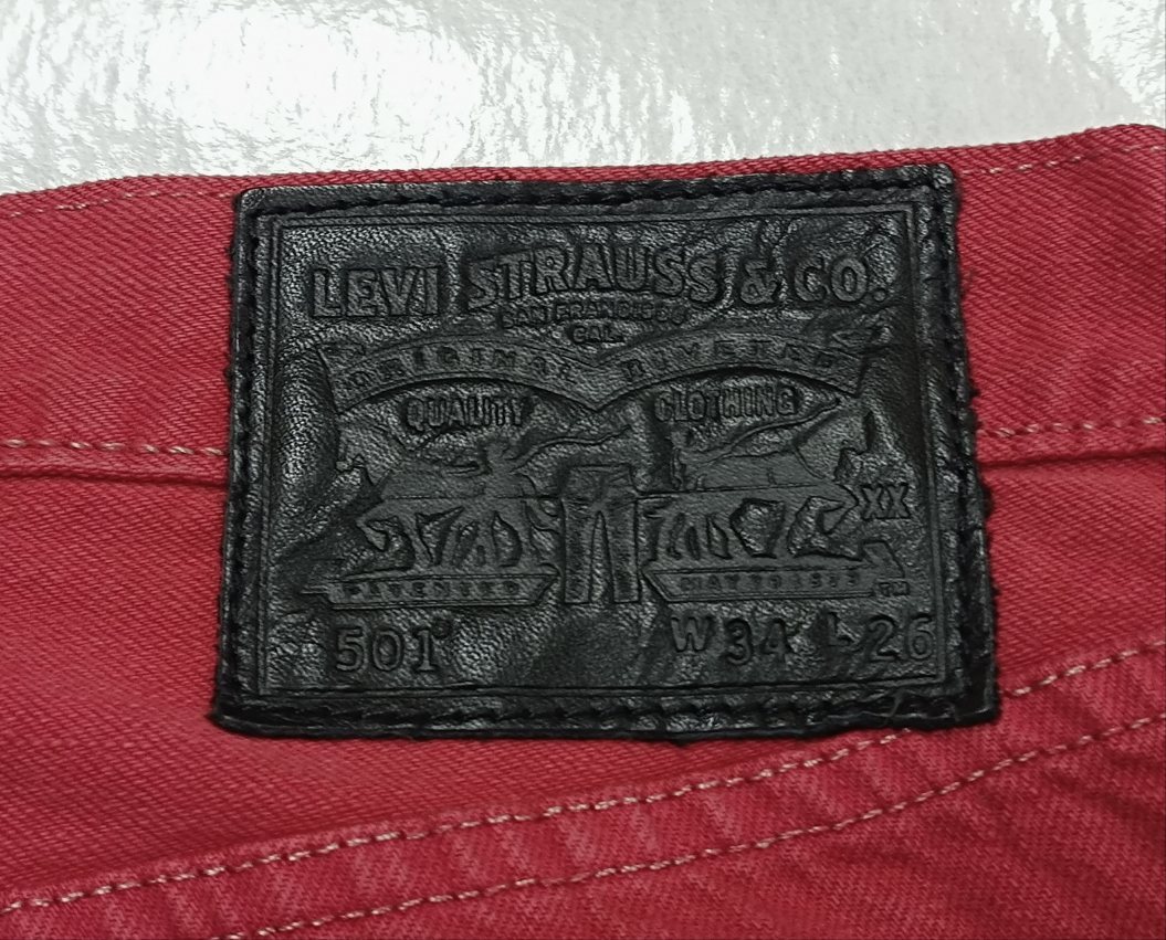 ・LEVI‘S 501 デニムレッドパンツ　赤タグR W34 L26 古着_画像9