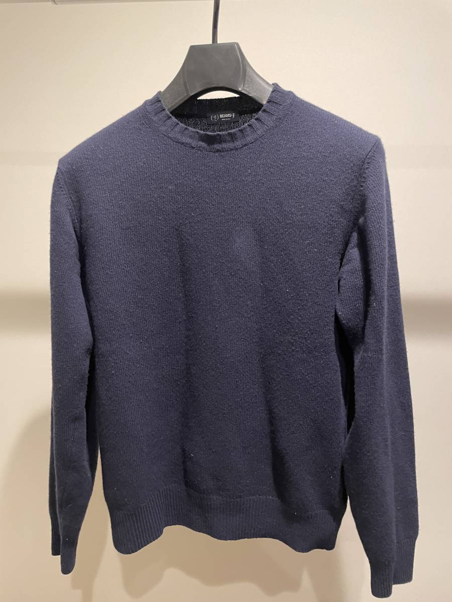 BEAMS F/ middle gauge crew neck knitted navy size 46