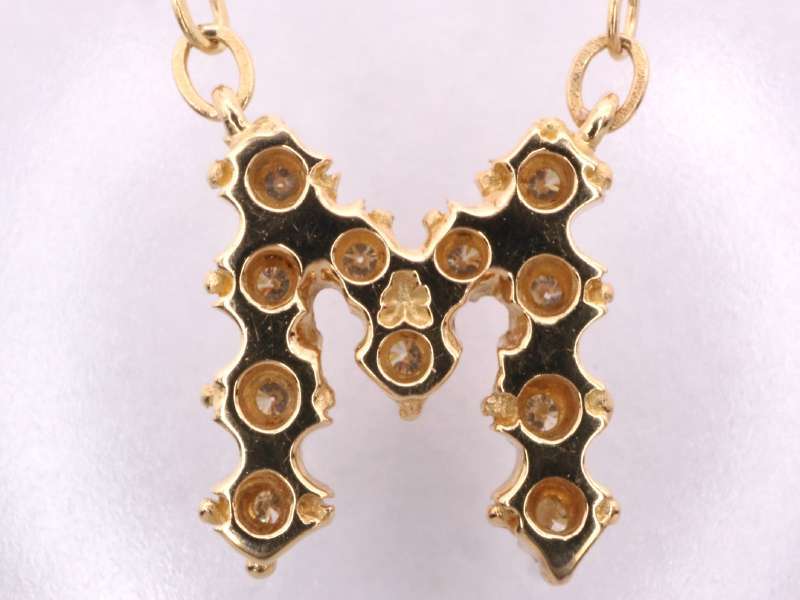  Ahkah beautiful goods diamond ima Gin initial M necklace K18YG yellow gold 