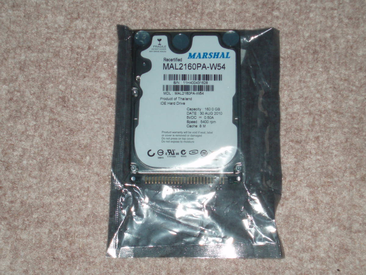 新品未使用2.5IDE HDD　MARSHAL MAL2160PA-W54 160GB　No176_画像1