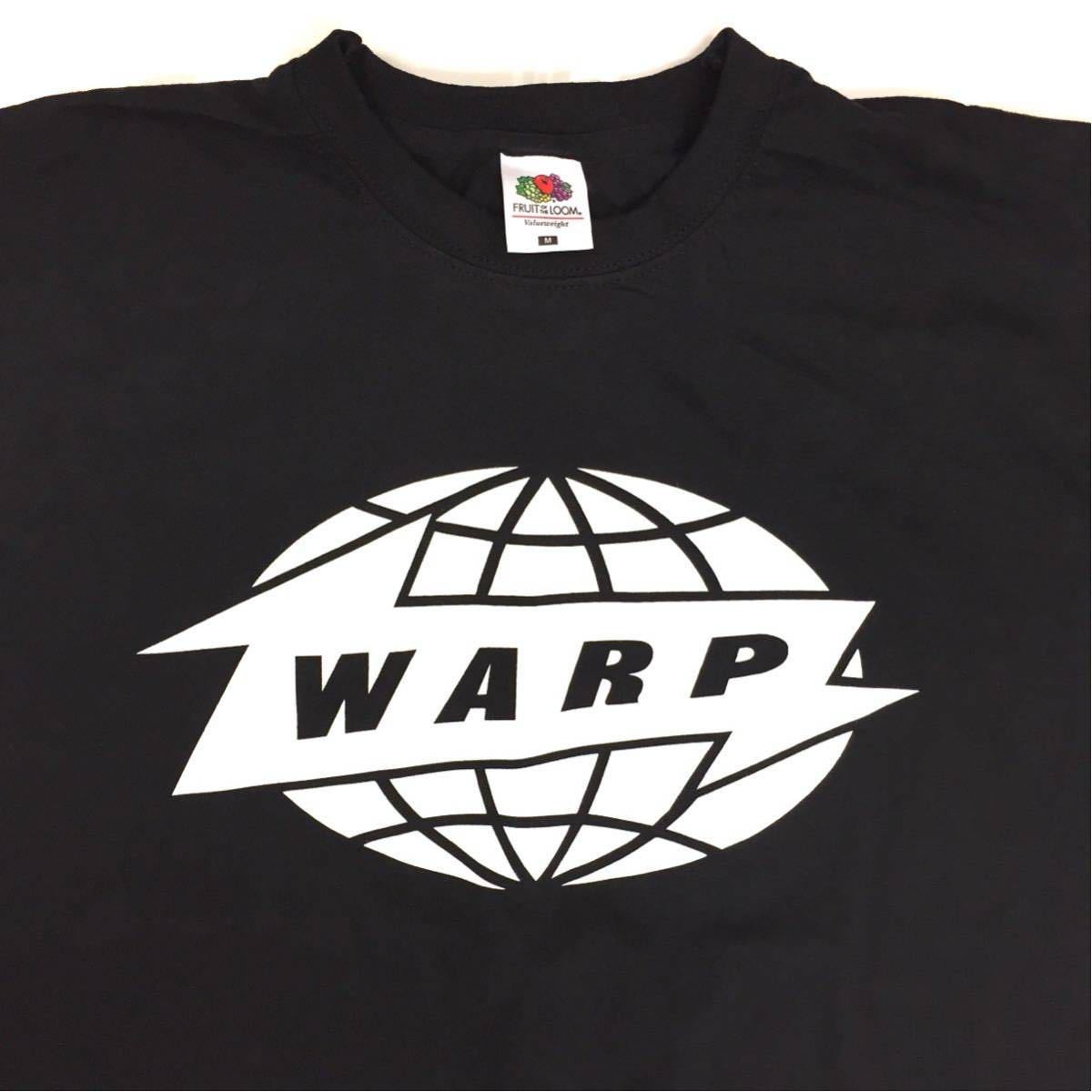 =検品済輸入品/送料無料= XLサイズ 黒ボディ 缶バッジ付 ワープレコード Warp Records ロゴ 半袖Tシャツ - sonntagtshirts