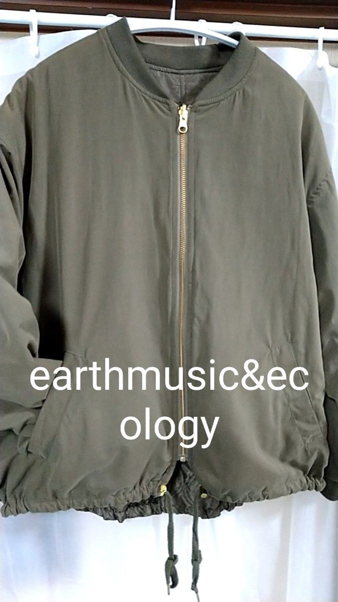 earthmusic&ecology　リバーシブル　ドロップショルダー　アウター　ジャンパー　カーキ系　フリーサイズ　キルティング