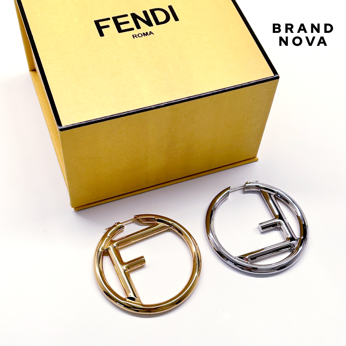 FENDI エフ イズ フェンディ ゴールド＆パラジウム フープ ピアス 114_画像6