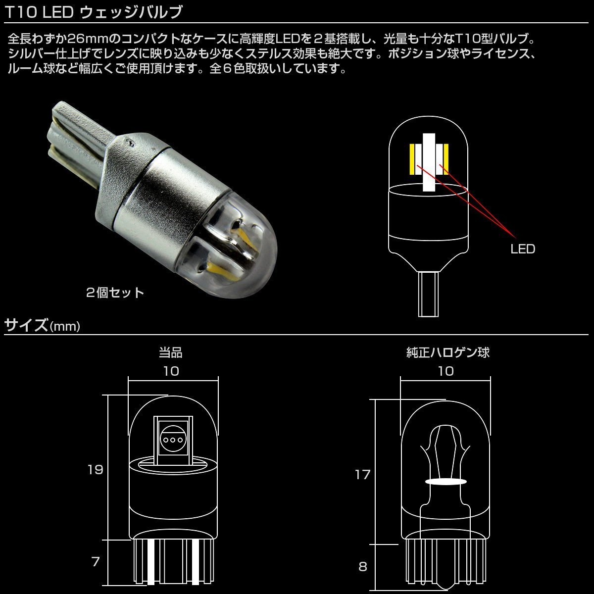 T10 LED ウェッジバルブ グリーン 2個セット 超コンパクト 小型 2SMD搭載 ステルス仕様 A-152_ご落札後のカラーの変更はできません。