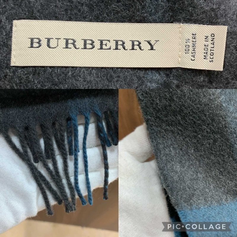 ＢＵＲＢＥＲＲＹ 装飾小物 カシミア１００％ ブランド バーバリー マフラー ブルー×グレー チェック柄 中古 洋品その他/247_画像5