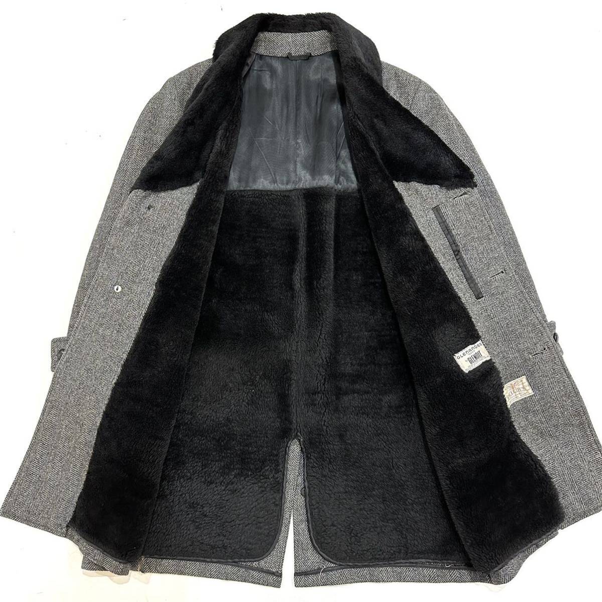 60\'s 70\'s USA производства vintage GLENANDES by GLENOIT шерсть твид "в елочку" боа машина пальто ( серый ) gang пальто Vintage пальто 