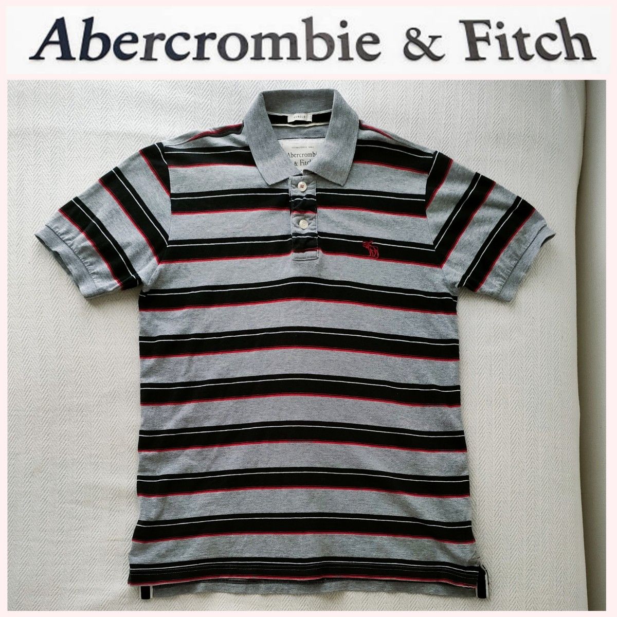 【正規品】Abercrombie & Fitchアバクロンビー＆フィッチ　刺繍　半袖ポロシャツ　レア　お洒落　メンズ　M