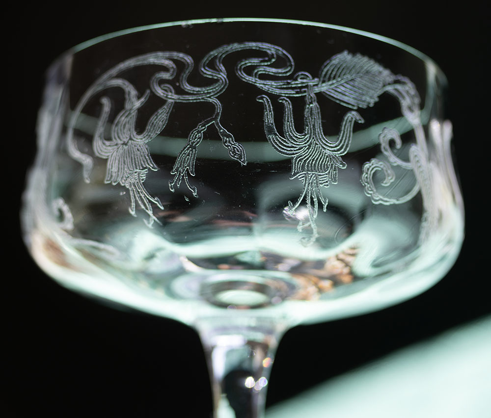 1921年～ ケンブリッジグラス マジョリー クリスタル エッチング カクテル シャンパン グラス 酒 バーグラス アメリカ アンティーク_画像3