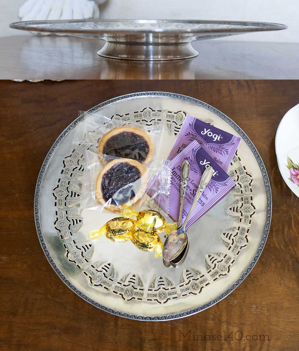 USA シルバー ケーキトレイ 足つき シルバー 銀の菓子器 皿 フィリグリー 透け アメリカ製 輸入 什器 アンティークの画像7