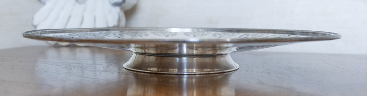 USA シルバー ケーキトレイ 足つき シルバー 銀の菓子器 皿 フィリグリー 透け アメリカ製 輸入 什器 アンティークの画像3