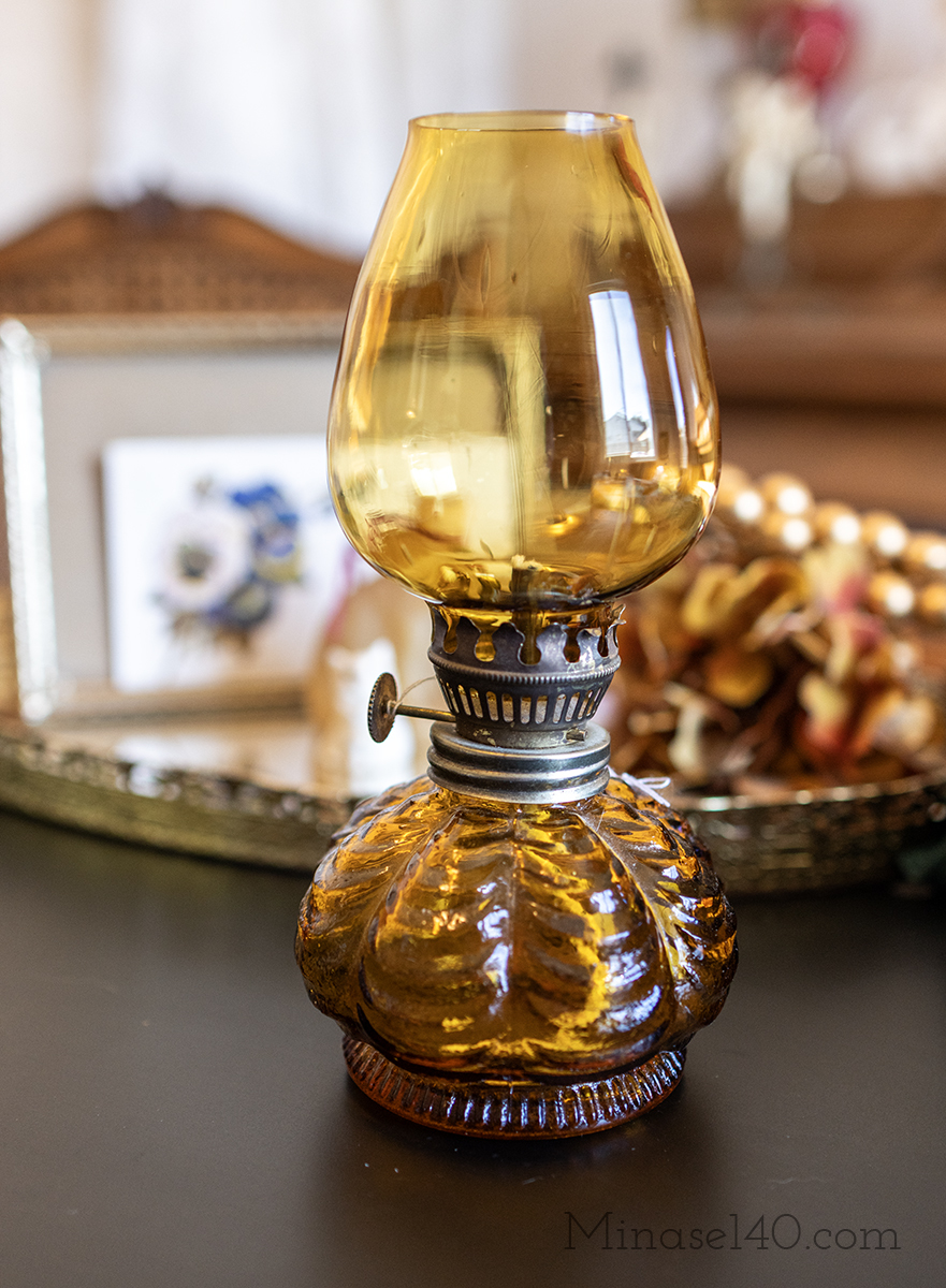 古い オイルランプ アンバー 花瓶 インテリアディスプレイ 古民家 古道具 カントリー アメリカ 輸入 什器 アンティーク ビンテージ の画像1