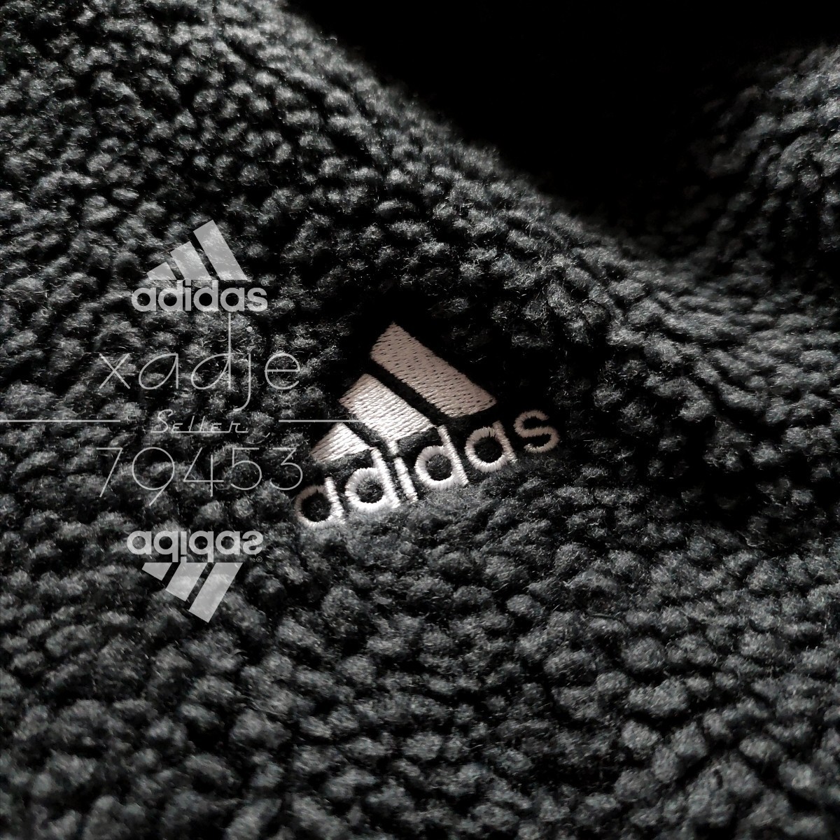 新品 正規品 adidas アディダス THREE STRIPS ボア ジャケット 黒 ブラック ロゴ 刺繍 バックプリント ゆるめ ダブルジップ 厚手 L_画像3