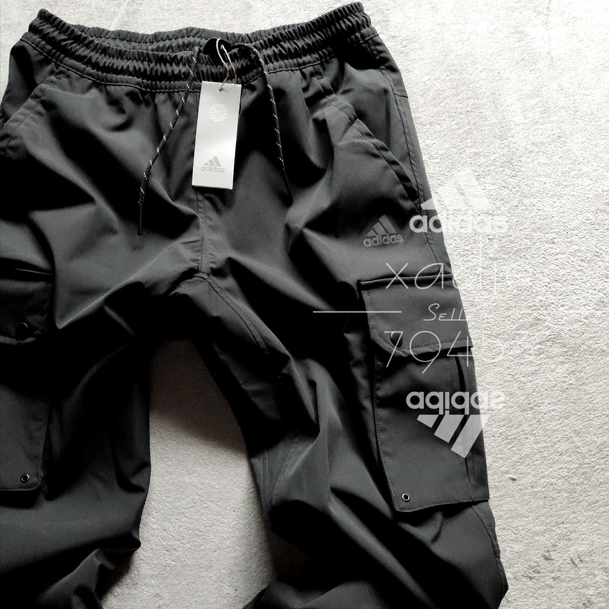 新品 正規品 adidas アディダス ウーブン パンツ 6ポケット カーゴパンツ 黒 ブラック ロゴ ストレッチ有り L_画像2