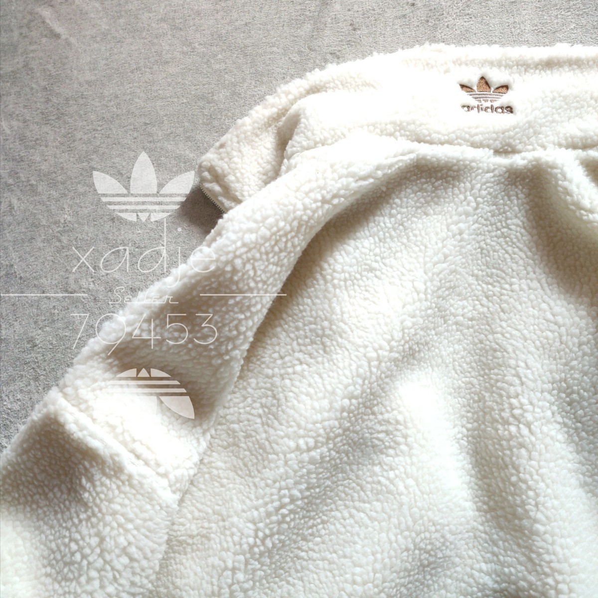 新品 正規品 adidas originals アディダス オリジナルス ビッグトレフォイル ボア ジャケット 白 オフホワイト 茶 ブラウン 厚手 M_画像6