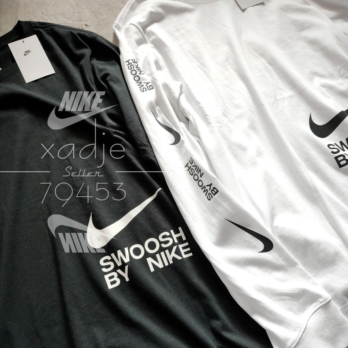 新品 正規品 NIKE ナイキ NSW SWOOSH スウッシュ プリント 長袖 ロンT 2枚セット 黒 ブラック 白 ホワイト 2XL XXL_画像2