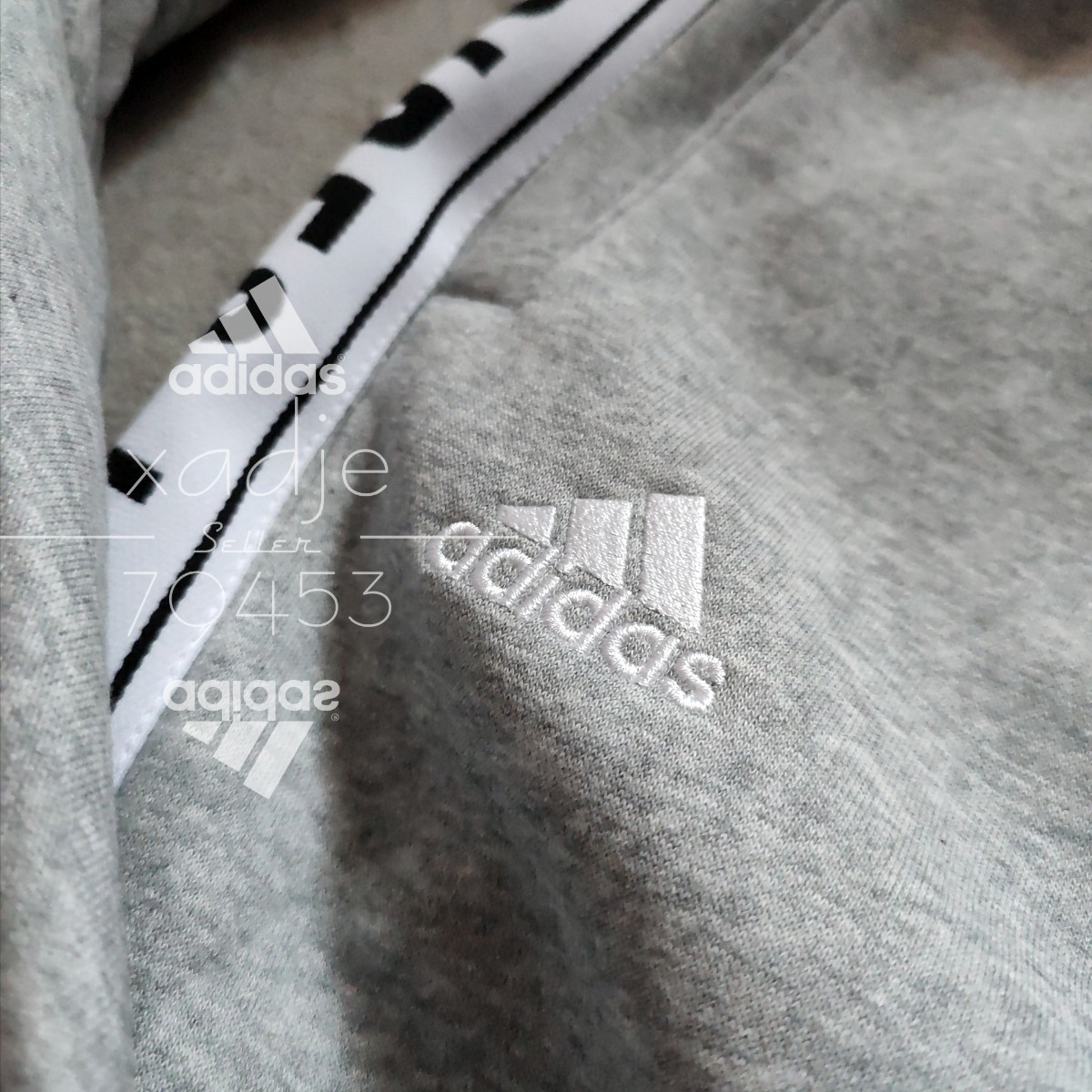 新品 正規品 adidas アディダス THREE STRIPES 上下セット セットアップ パーカー スウェットパンツ 灰 グレー 黒 白 裏起毛 XL_画像6