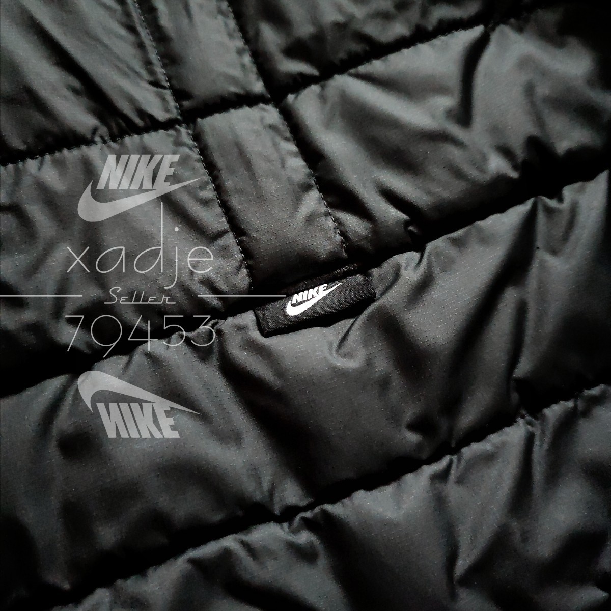 新品 正規品 NIKE ナイキ 中綿 パファー ジャケット 2WAY 表裏 リバーシブル 黒 ブラック 白 ロゴ刺繍 プリント サーマ 保温 L_画像9