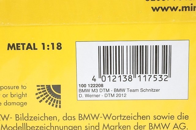 ミニチャンプス PMA 1/18 BMW M3 DTM BMW BMW TEAM SCHNITZER DTM 2012 #8 100122208_画像9