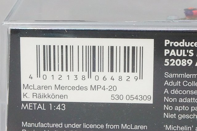 ミニチャンプス PMA 1/43 McLaren Mercedes マクラレーン メルセデス MP4-20 K.ライコネン 2005 #9 530054309_画像6