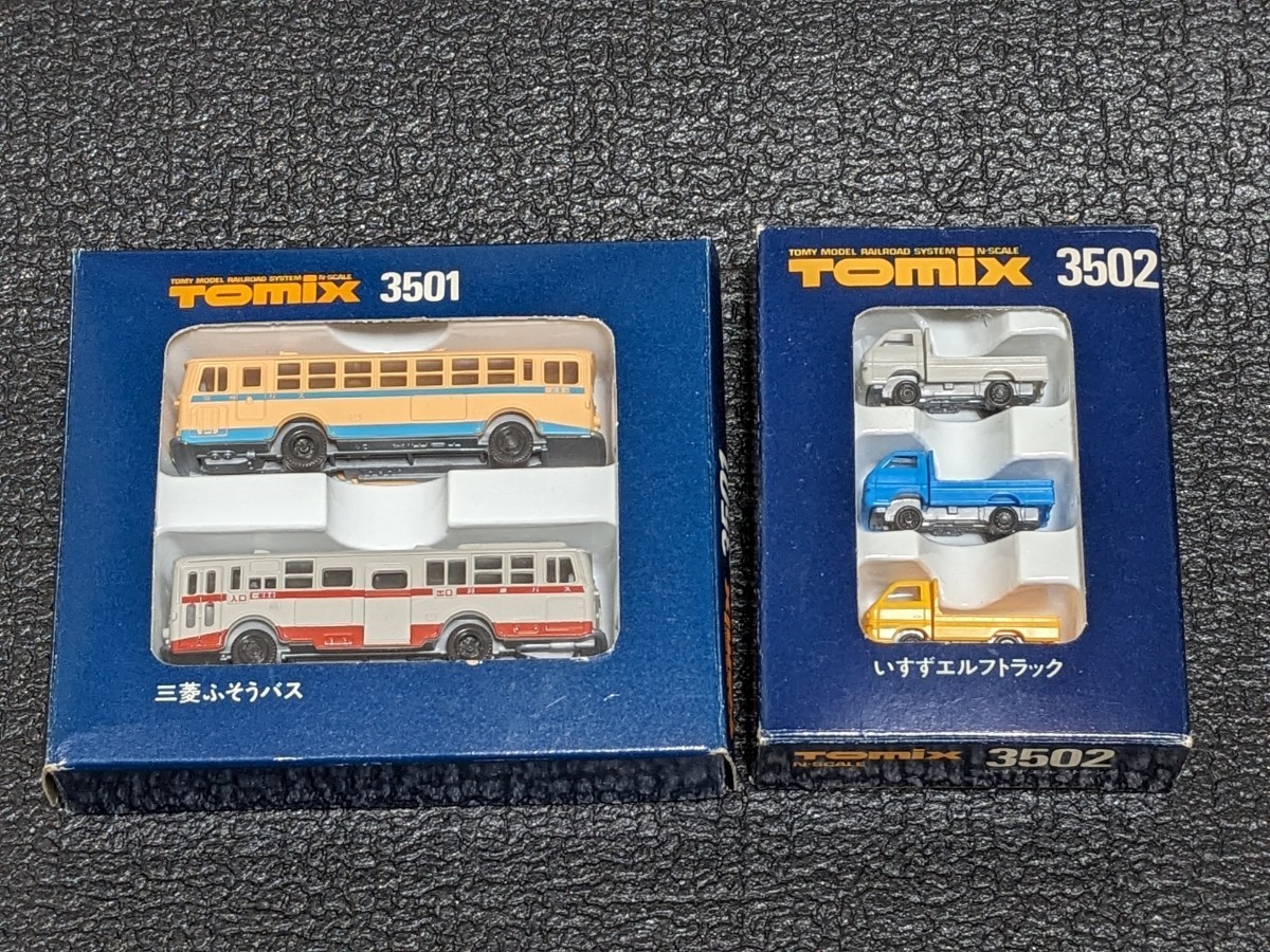 TOMIX 3501 三菱ふそうバス & 3502 いすずエルフトラック 開封済未使用2個 Nゲージ トミックス N-SCALE ジオラマ_画像1