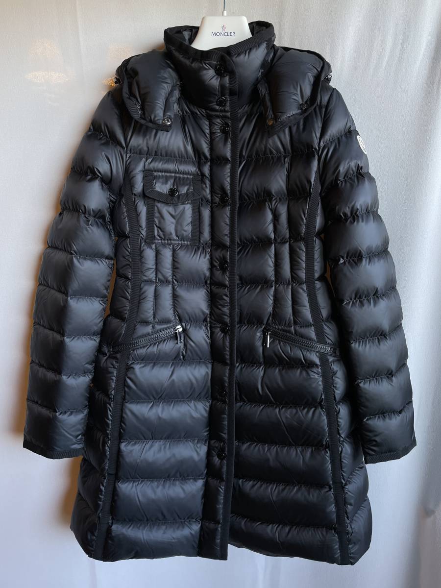 レシート有 新品 本物 モンクレール HERMINE ダウン コート 0 Moncler ジャケット ブラック 黒 ロゴ エルミンヌ