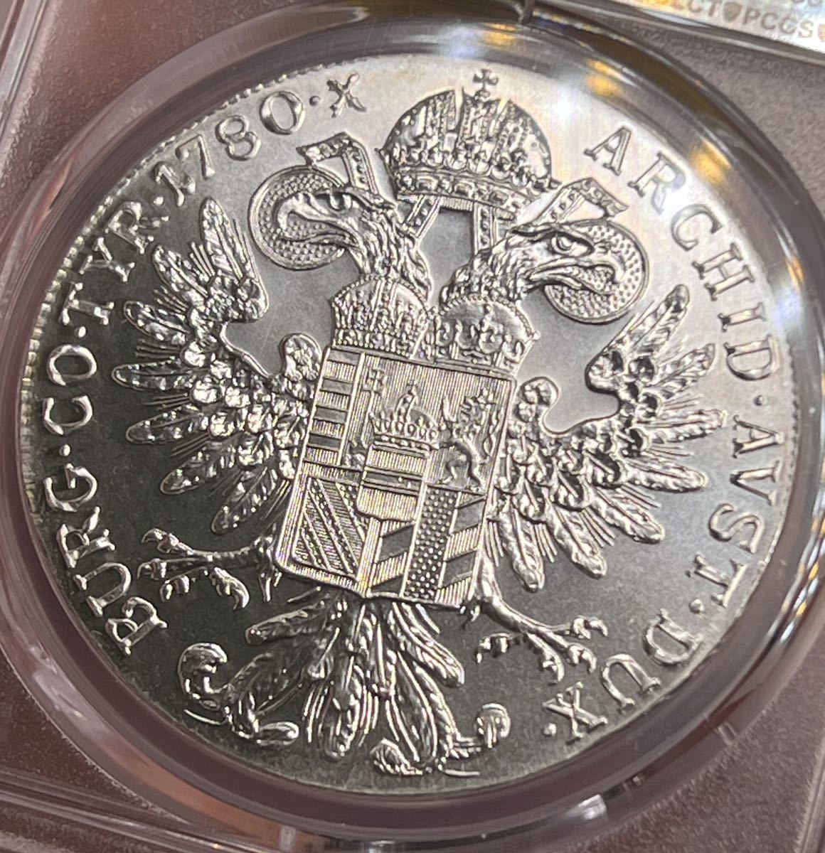 外国銀貨 オーストリア銀貨　1780年 マリアテレジア ターラー銀貨 リストライク版 pcgs MS69 古銭　アンティーク_画像4