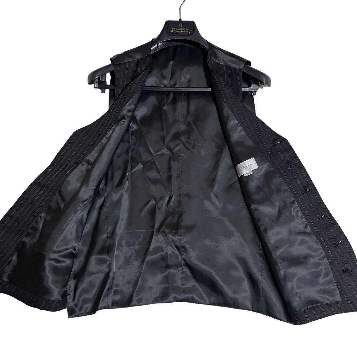 【希少XLサイズ】メンズティノラス　MEN'S TENORAS スーツ セットアップ スリーピース ブラック ストライプ ウール _画像4