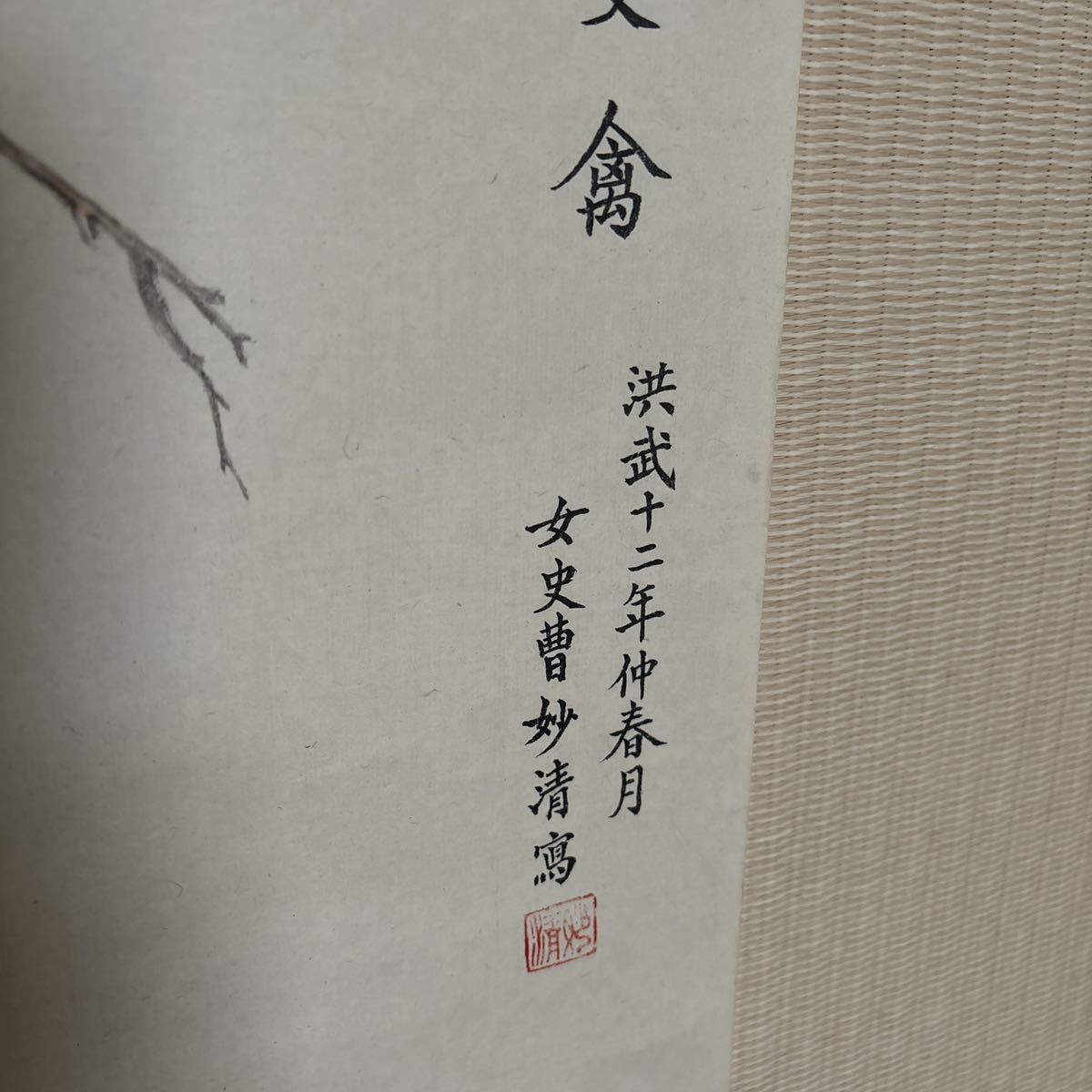 掛軸 中国 書画 花鳥 肉食 掛け軸 100×25cm B_画像5