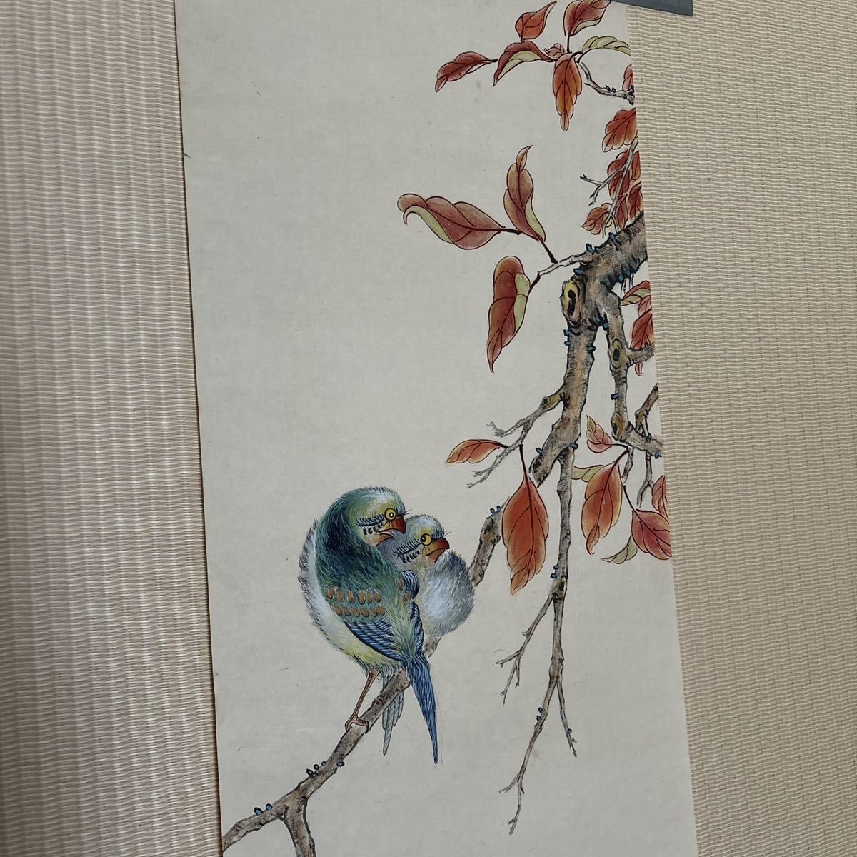 掛軸 中国 書画 花鳥 肉食 掛け軸 100×25cm B_画像2