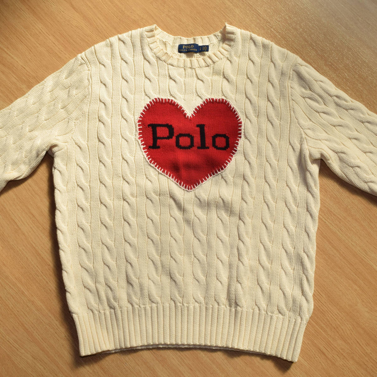  женский S Япония M прекрасный товар! Polo Ralph Lauren Heart вязаный свитер "теплый" белый кабель плетеный вырез лодочкой LOVE HEART