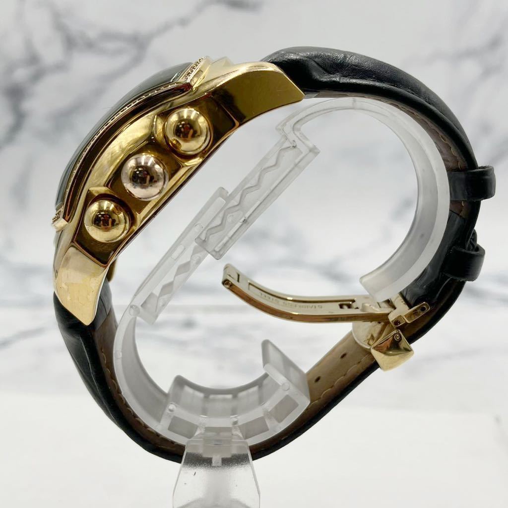 ◆【売り切り】IceLinkアイスリンク メンズ腕時計 PHAT Ice 10542 クロノグラフ デイト ゴールドカラー ラインストーン レザーベルト_画像3