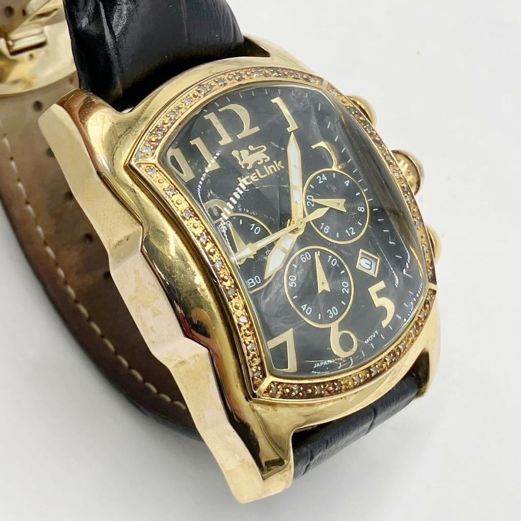 ◆【売り切り】IceLinkアイスリンク メンズ腕時計 PHAT Ice 10542 クロノグラフ デイト ゴールドカラー ラインストーン レザーベルト_画像9