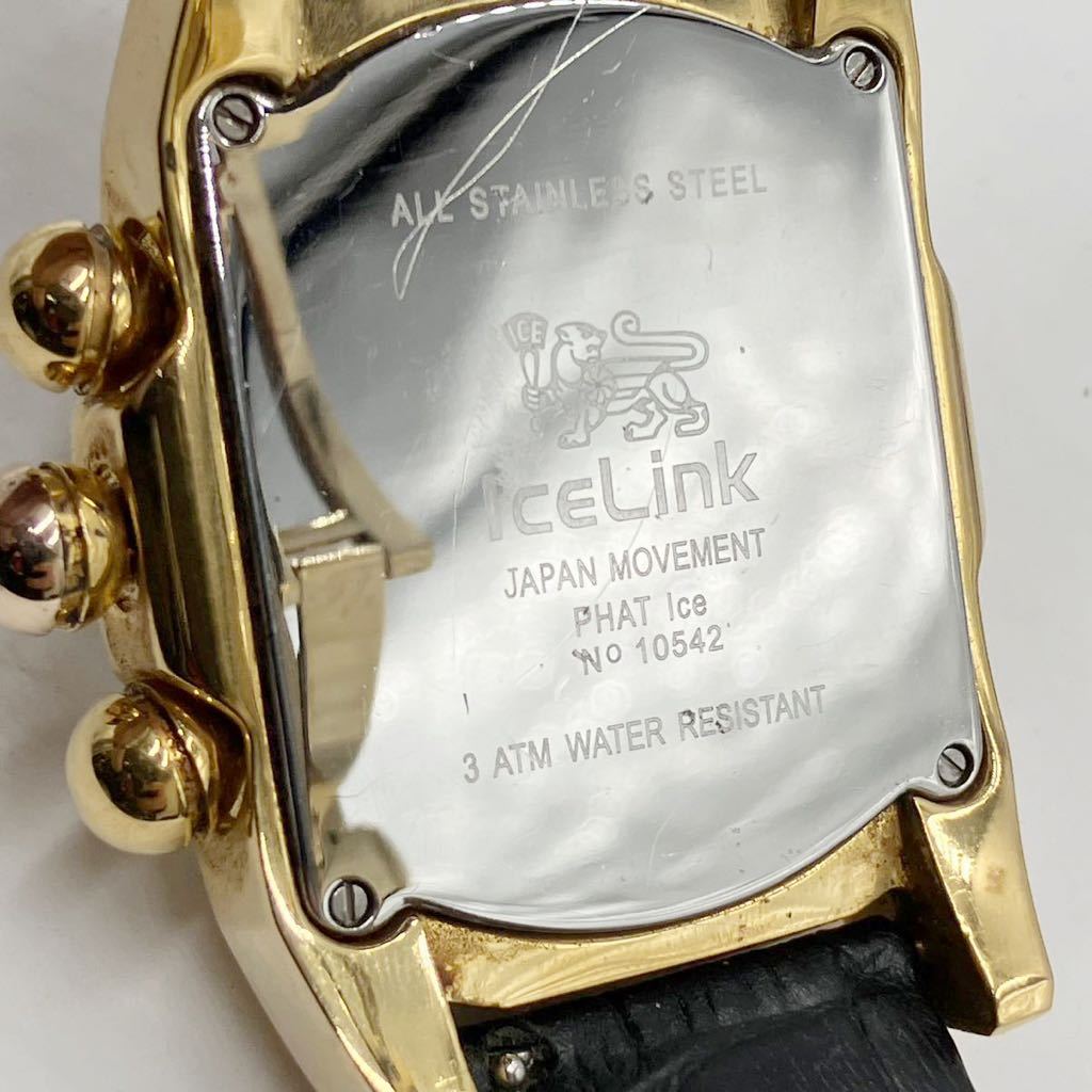 ◆【売り切り】IceLinkアイスリンク メンズ腕時計 PHAT Ice 10542 クロノグラフ デイト ゴールドカラー ラインストーン レザーベルト_画像8