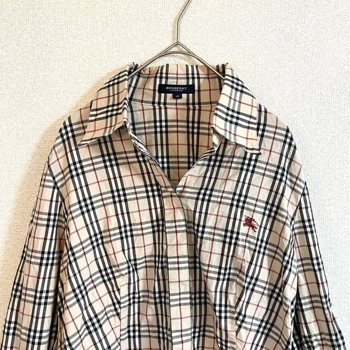 バーバリー ロンドン★BURBERRY ノバチェック ドレスシャツ★レディース 40 ブラウス カットソー ワイシャツ オフィスコーデ 長袖シャツ