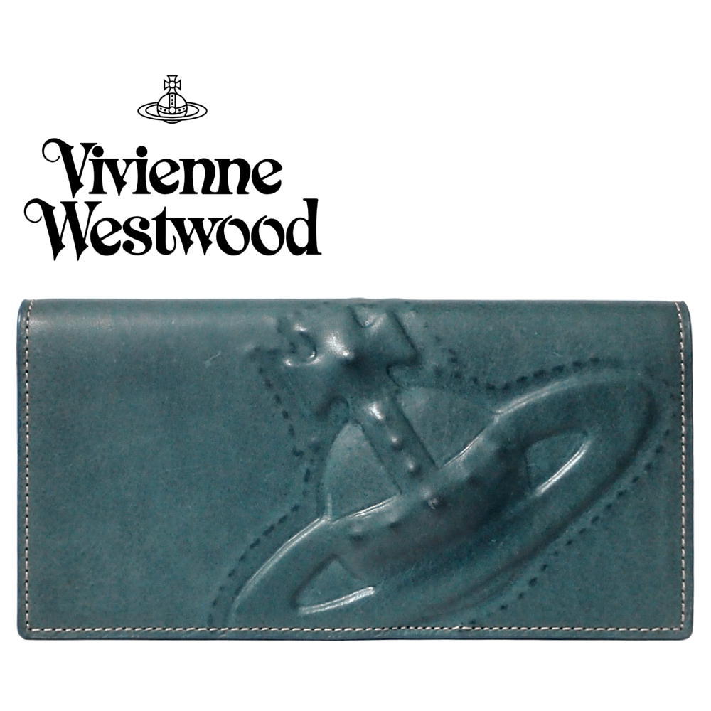 Vivienne Westwood［ヴィヴィアンウエストウッド］かぶせ長財布【３Ｄオーブ】《箱あり》本革 ブルー系 本物保証_画像1