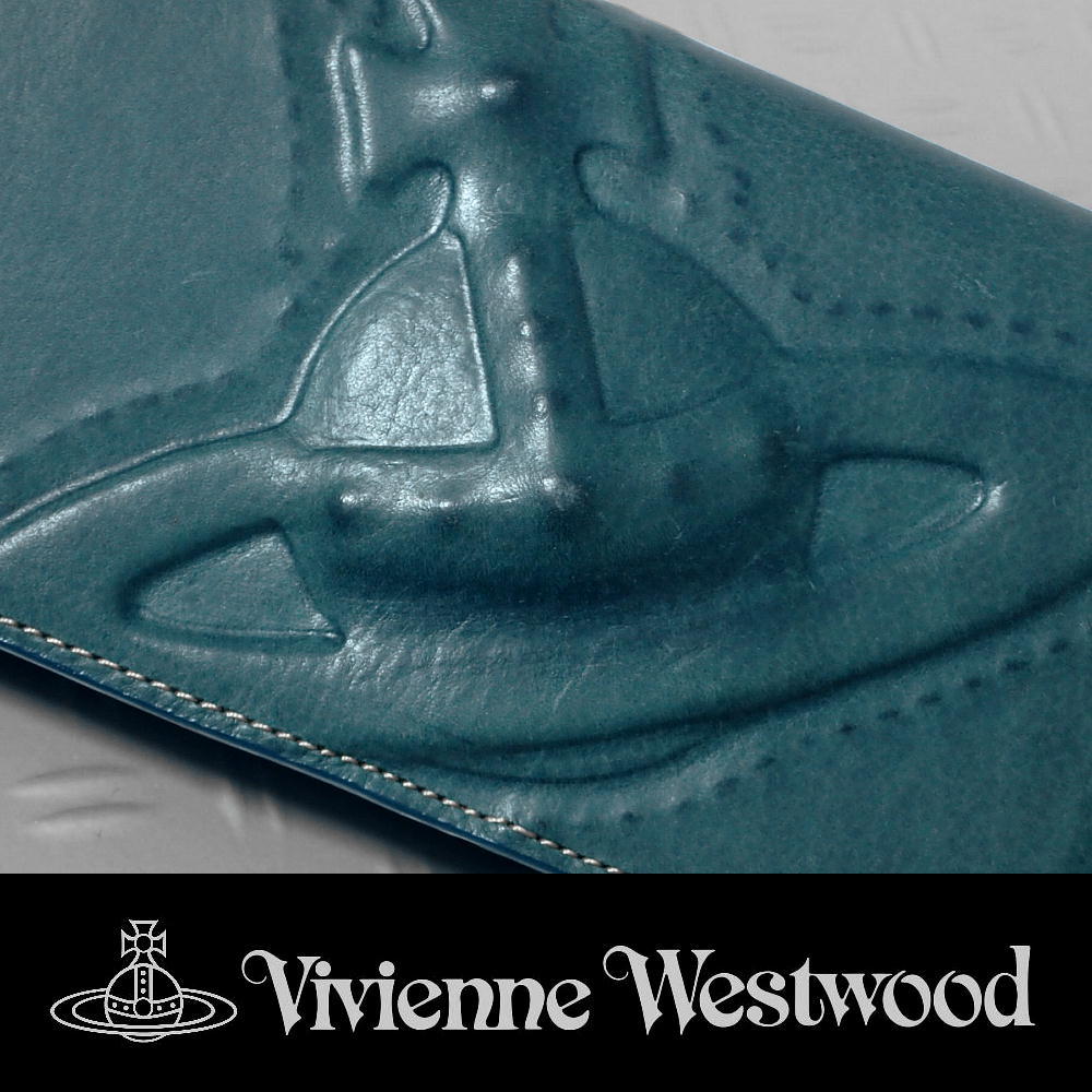 Vivienne Westwood［ヴィヴィアンウエストウッド］かぶせ長財布【３Ｄオーブ】《箱あり》本革 ブルー系 本物保証_画像7