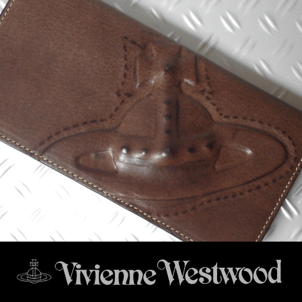 Vivienne Westwood（ヴィヴィアンウエストウッド）かぶせ長財布【３Ｄオーブ】《箱あり》本革 チョコ 濃茶 本物保証_画像6