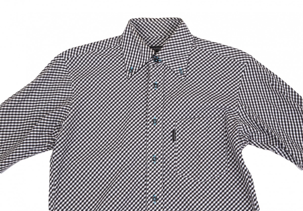 バーバリー ブラックレーベルBURBERRY BLACK LABEL ギンガムチェックボタンダウンシャツ 黒白1_画像2