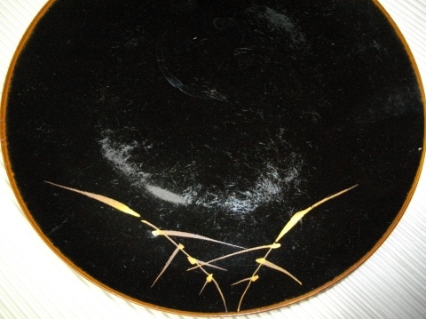 0.\'.... leaf \' tea . gold leaf. [ heaven .. plate ].[ heaven dressing vessel ].6 in set ( black diameter 24cm medium-sized dish scratch . scrub equipped )