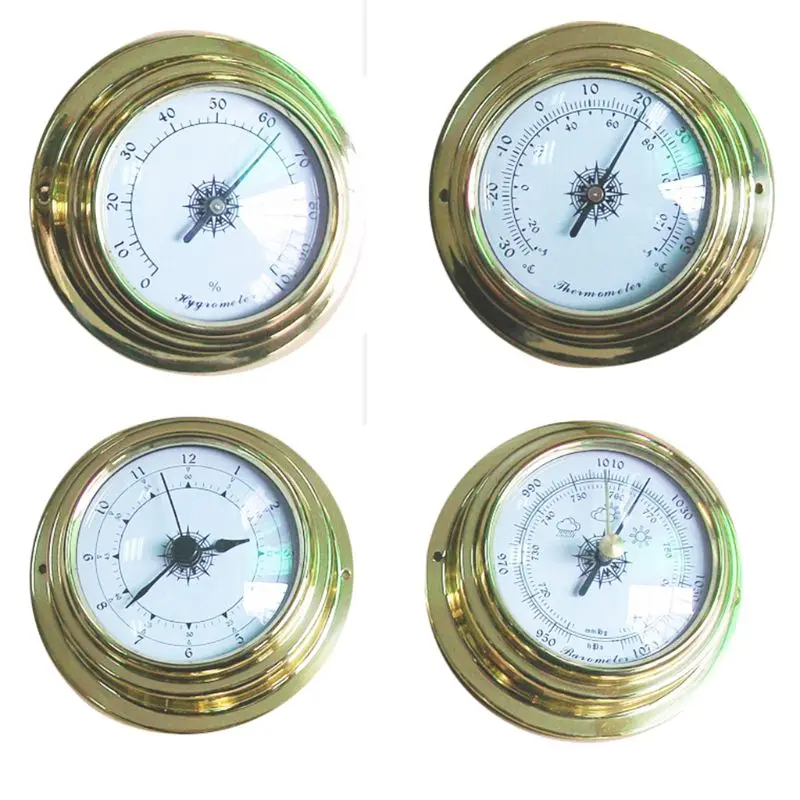 #1742# 4インチ 4ピース/セット 温度計 湿度計 気圧計 時計 バロメーター 時計 銅 シェル ジルコニウム マリン_画像1