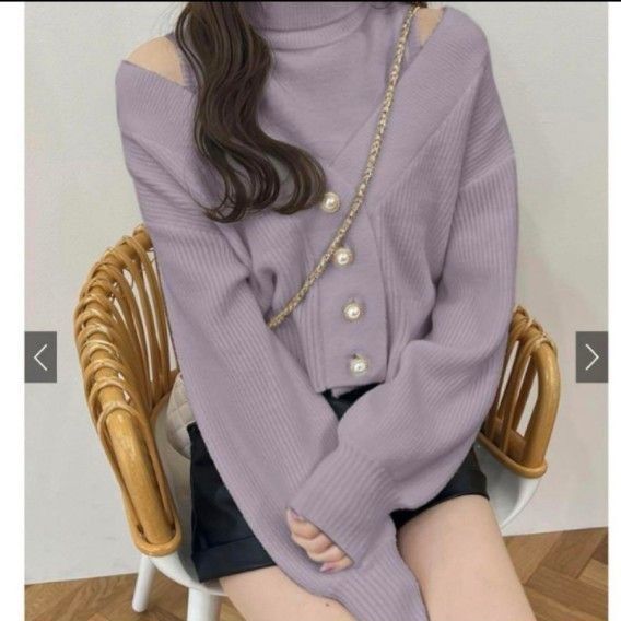 GRL グレイル パールボタンカーディガンXタートルネックトップス GRL グレイル パールボタンカーディガンXタートルネックトップス