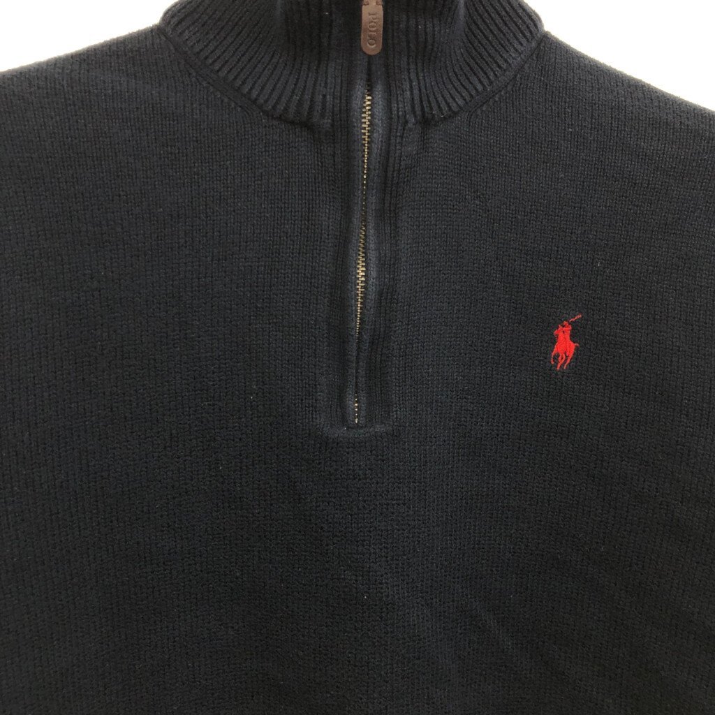 Polo by Ralph Lauren ポロ ラルフローレン ハーフジップ コットン ドライバーズニット セーター ネイビー (メンズ M) 中古 古着 P5124_画像5