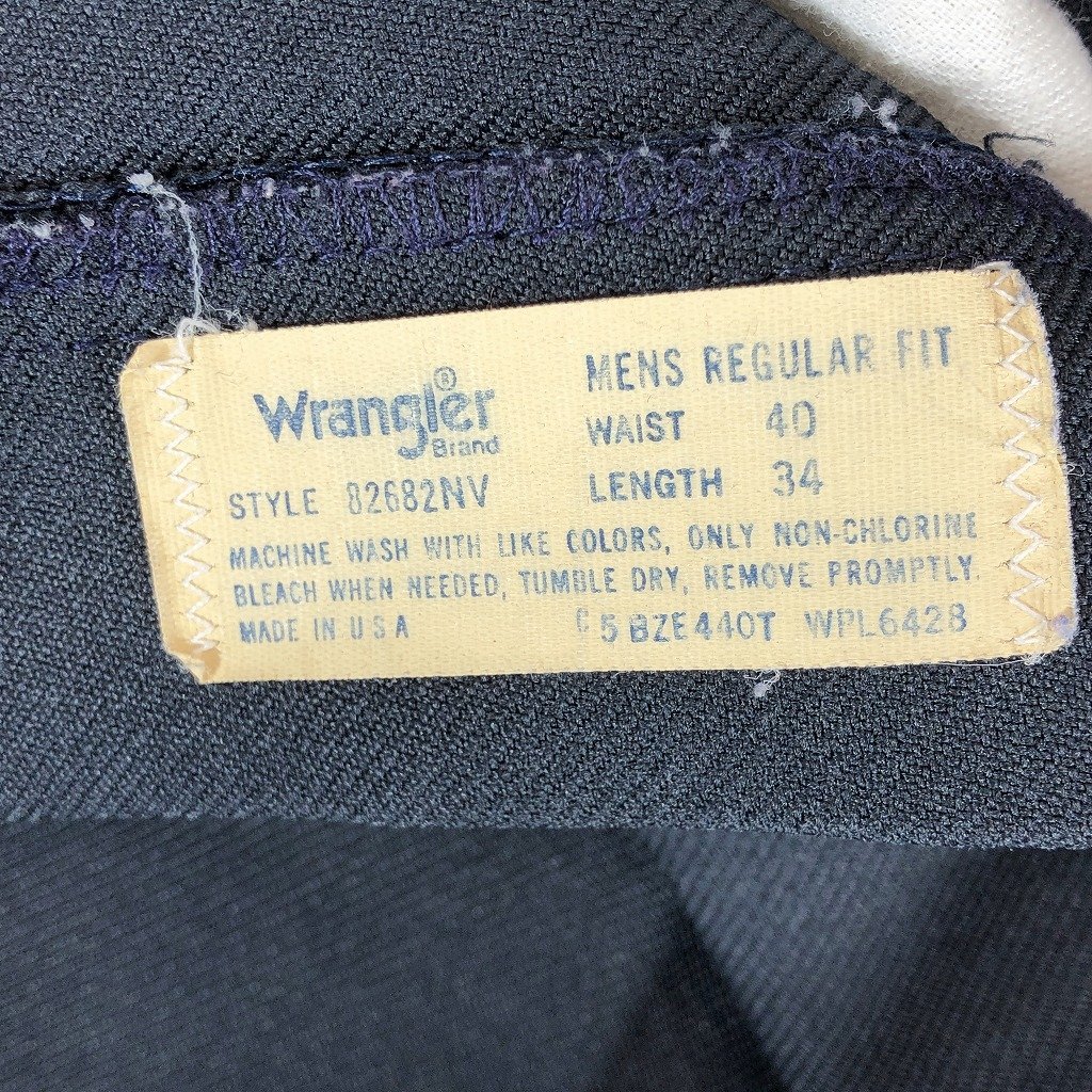 80年代 USA製 Wrangler ラングラー ランチャー ポリエステル ブーツカット スラックス ネイビー (メンズ 40×34) O9647 1円スタート_画像8