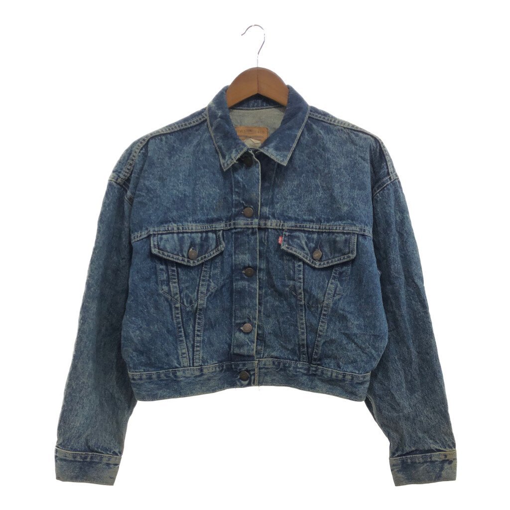 80年代 USA製 Levi's リーバイス デニム トラッカー ジャケット アメカジ カジュアル 短丈 アウター ブルー(レディース L) 中古 古着 P5484