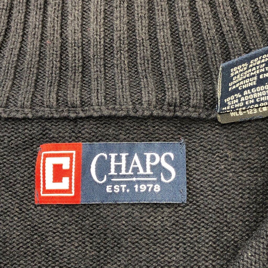 90年代 CHAPS チャップス ハーフジップ ボーダー ドライバーズニット セーター ラルフローレン ネイビー (メンズ L) 中古 古着 P5632_画像4