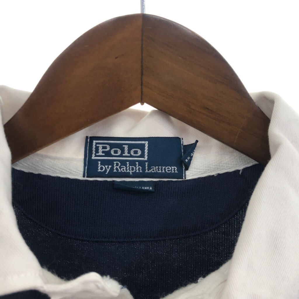 90年代 Polo by Ralph Lauren ポロ ラルフローレン 長袖ポロシャツ ラガーシャツ カジュアル ネイビー (メンズ L) 中古 古着 P5815_画像5