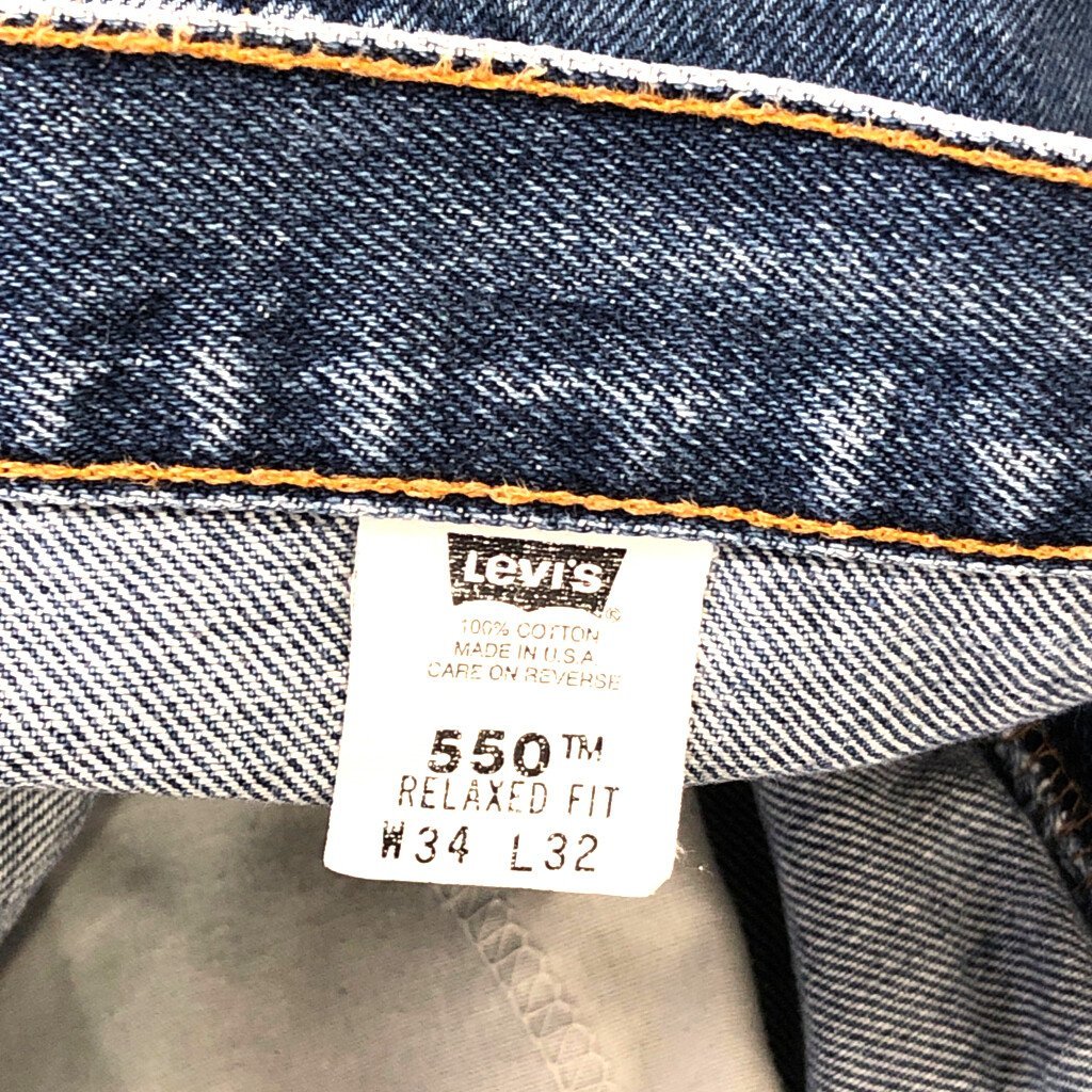 90年代 USA製 Levi's リーバイス 550 リラックスフィット テーパード デニムパンツ オレンジタブ ブルー (メンズ 34/32) 中古 古着 P6095_画像7